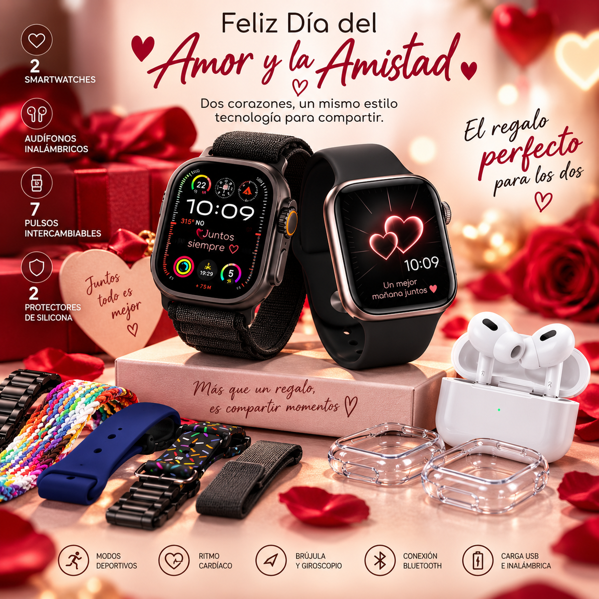 Combo Smartwatch para Parejas 12 en 1 ❤️⌚