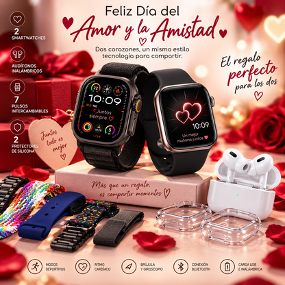 Combo Smartwatch para Parejas 12 en 1 ❤️⌚
