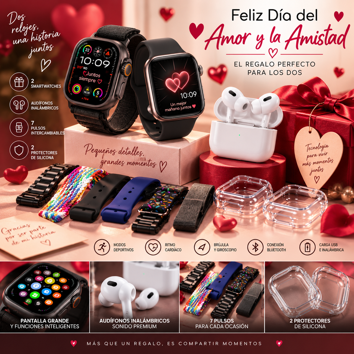 Combo Smartwatch para Parejas 12 en 1 ❤️⌚