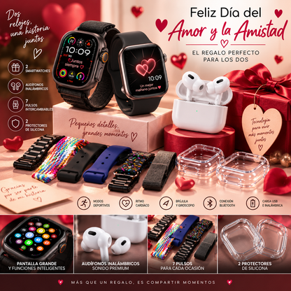 Combo Smartwatch para Parejas 12 en 1 ❤️⌚