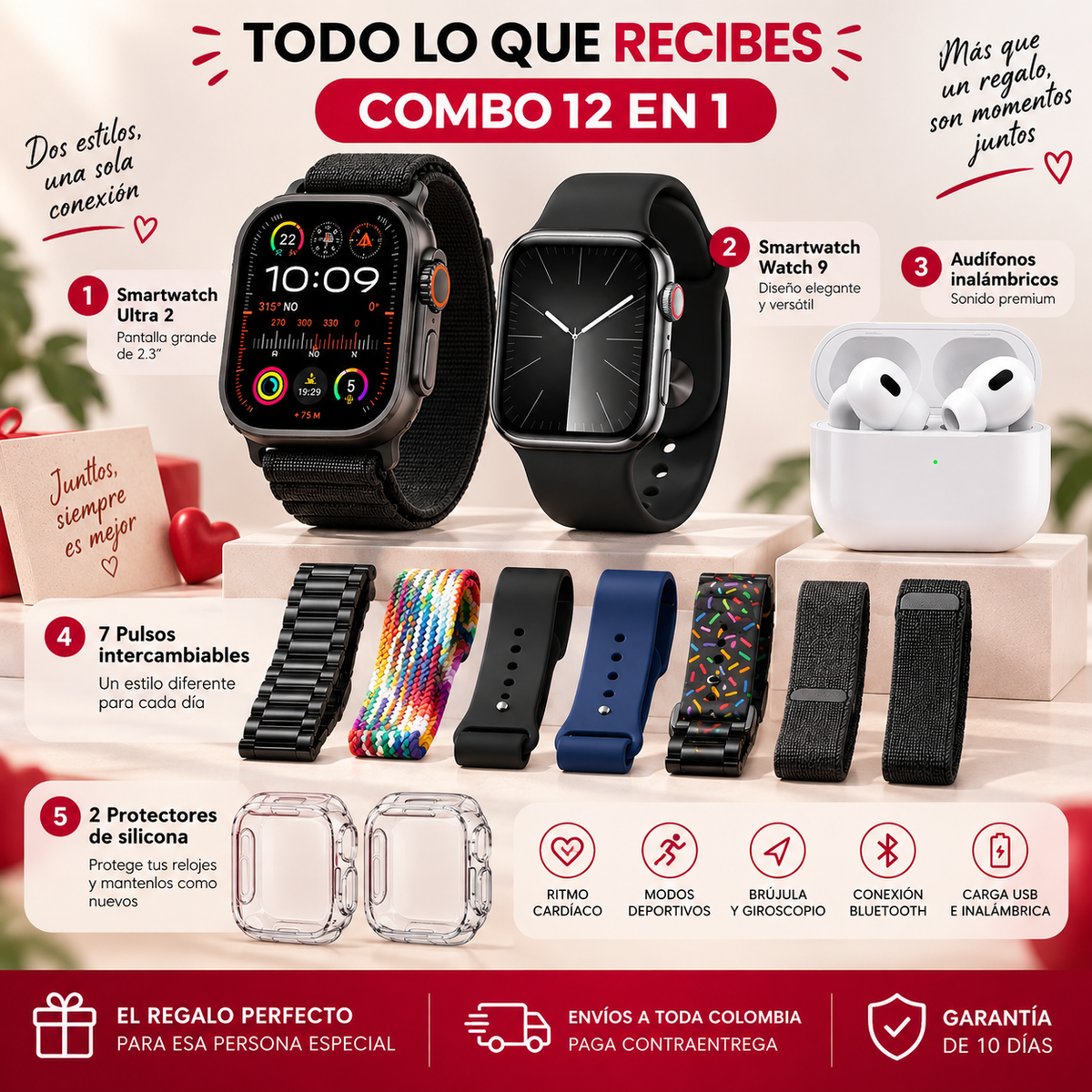 Combo Smartwatch para Parejas 12 en 1 ❤️⌚