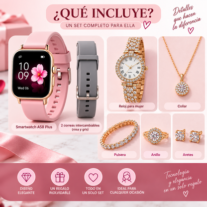 Set de Regalo para Ella ❤️ Smartwatch + Joyería A58